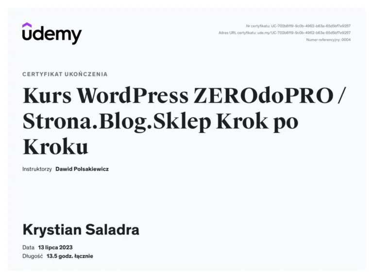 certyfikat-kurs-wordpress-zerodopro-krystian